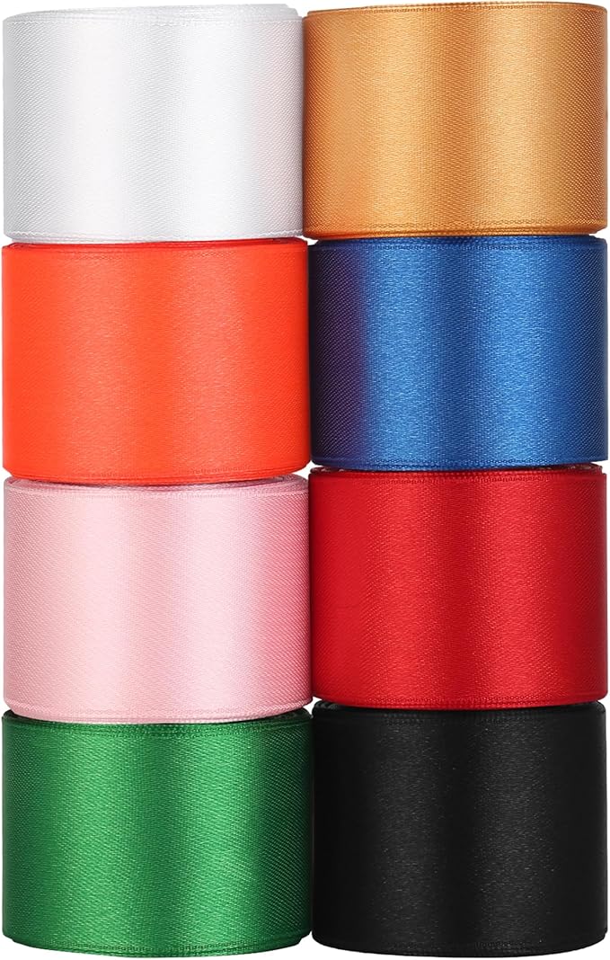 LIUYAXI 80 Yards Rainbow Satin Ribbon 1-1/2 Inch x 8 Rolls,Double Faced Stain Ribbon for Gift Wrapping Craft Party Decoration Baby Shower Wedding