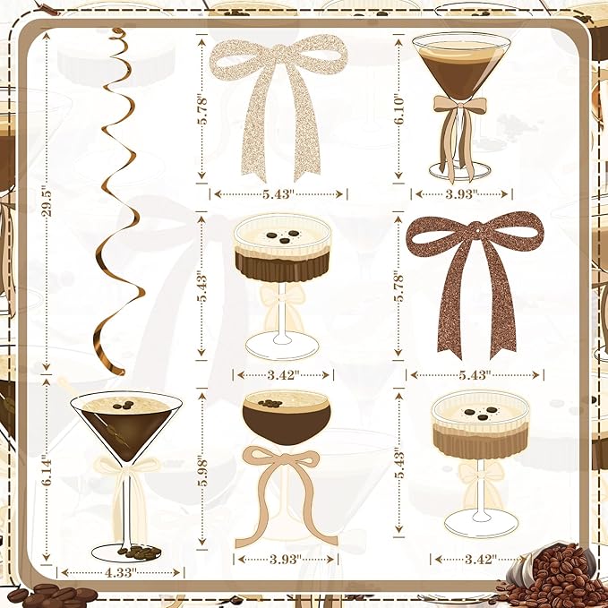 Espresso Martini Bow Party Hanging Swirl Decorations, Espresso Martini Birthday Party Decorations Tini Bar Decorations for Martini Birthday Bachelorette Bridal Shower Party Supplies