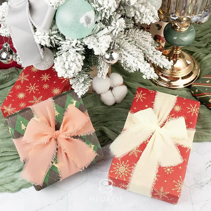 Handmade Fringe Chiffon Silk Ribbon 1.5 Inch x 3Yd Peach/Blush/Pink Soft Colorful Frayed Chiffon Ribbon for Wedding Invitation Flower Bouquets Gift Wrapping Bridal Shower