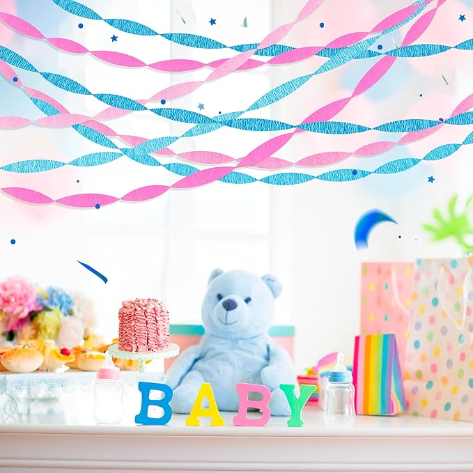 Pink Blue Crepe Paper Streamers, 656 Ft Gender Reveal Decorations Streamers Kit,8 Rolls Hanging Streamer Paper for Birthday Anniversary Baby Shower Shower Party Supplies