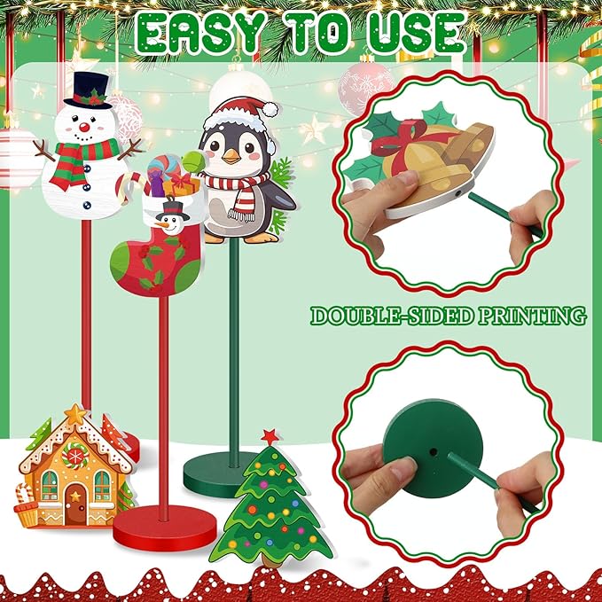 Geelin 10 Pcs Christmas Table Decoration Wooden Christmass Centerpieces for Tables Kids Christmas Table Centerpiece Santa Claus Gingerbread Tabletop Gift for Xmas Holiday Winter Desk Party Decor