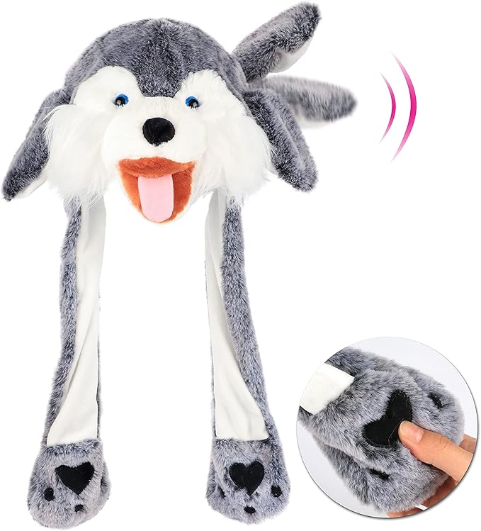 Bubblepompom Animal Hat with Ears Moving Jumping Pop Up Beating Hat Plush Holiday Cosplay Dress Up Funny Gift for Kids