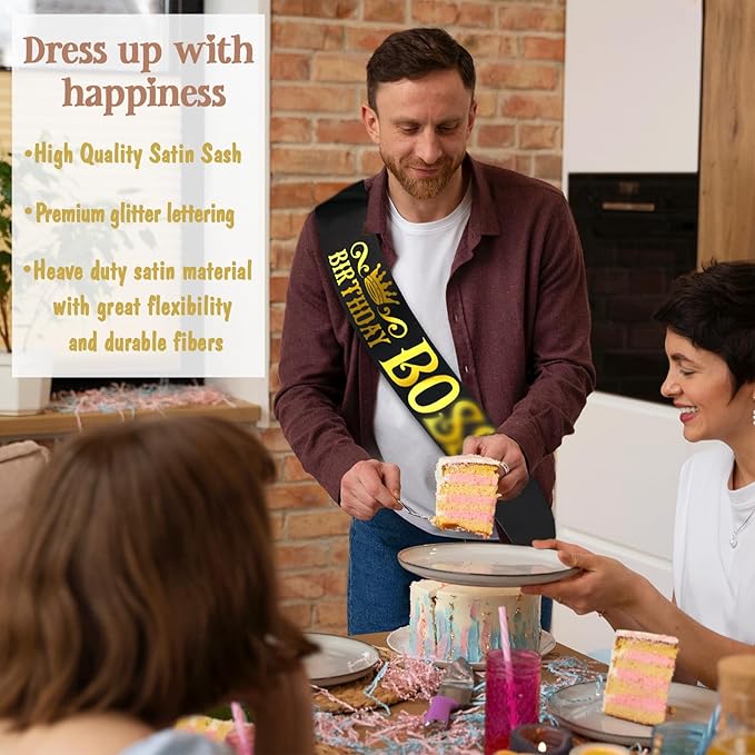Mens Birthday Sash with Gold Foil, Black Funny Birthday Sash for Men 30th 40th 50th 60th 70th 80th Bday Party Decorations Ideas, Gifts, Jokes and Favors (Black + Gold)