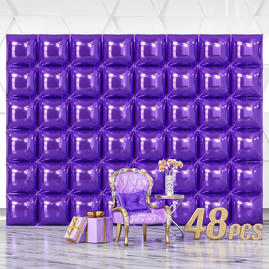 NISOCY 48PCS Purple Square Foil Balloons Wall Backdrop Double Sided Purple Balloons Tunnel Arch Kit for Baby Shower Birthday Wedding Party Decoration