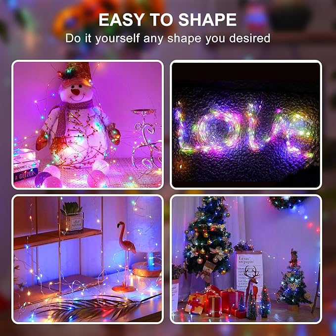 Aogist 16FT Fairy Lights with Spool,Ultra-Bright 50 LEDs Battery Operated Copper Wire String Light for Bedroom Christmas Wedding Centerpiece Parties Decoration,Multicolor(Warm White/Green/Blue/Red)