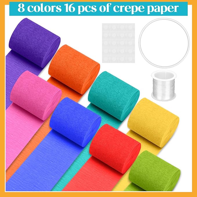Watersay 16 Rolls Rainbow Crepe Paper Streamers 528 ft Colorful Classroom Party Decoration Back to School Classroom Ceiling Decor Graduation Party Streamers for Festivals Birthday Theme Wedding Indoor