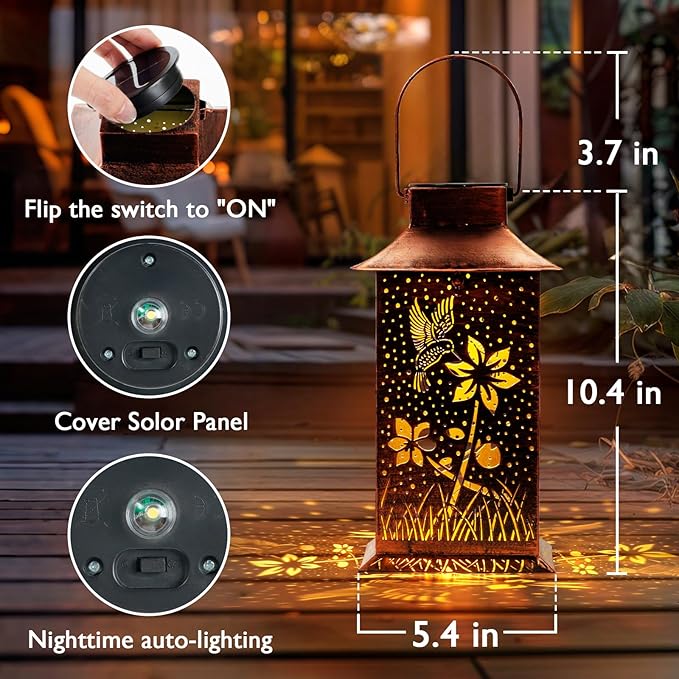 Homemory Hummingbird Solar Lanterns Outdoor Waterproof, Birthday Gifts for Women Mom Grandma, LED Metal Decoration for Outside, Yard, Backyard, Porch, Lawn