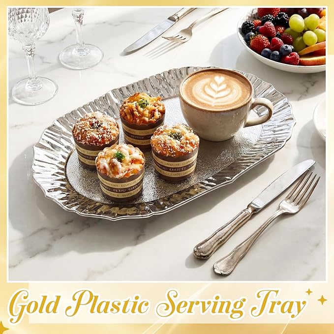 12 Pcs Sliver Plastic Serving Tray Bulk, 14.5" x 8.6" Rectangle Silver Party Platters Reusable Decorative Dessert Table Serving Tray for Graduation Wedding Birthday Party Cupcake Decoration