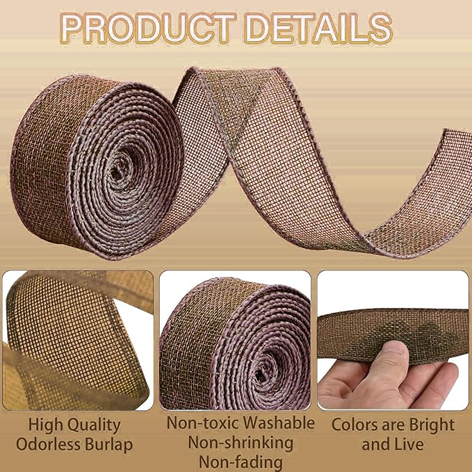 Brown Burlap Ribbon 1 inch X 10 Yard Natural Linen Woven Burlap Ribbons DIY Handmade Edging Production Wreath Holiday Decoration Ribbon Gift Wrapping Brown Linen Ribbons