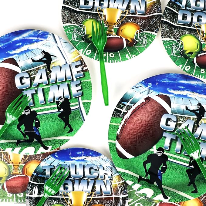 96 Pcs Football Party Paper Plate and Napkins Supplies Disposable Football Sports Party Birthday Decorations Favors for Party Favors 24 Guests