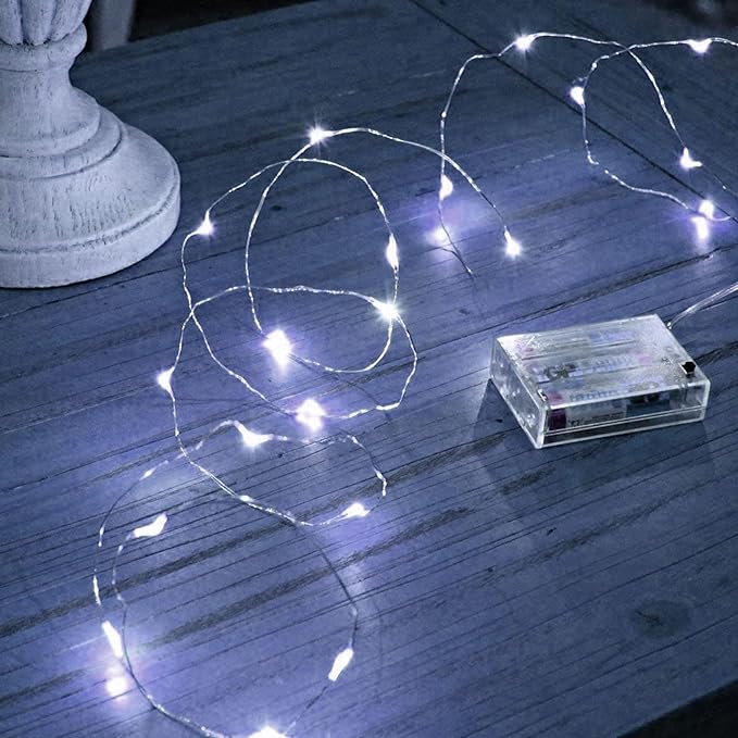 Dazzle Bright Fairy Lights Battery Operated, 4 Pack Total 80FT 240LED Silver Wire Waterproof Battery Operated String Lights, Christmas Decorations for Indoor Outdoor Bedroom Yard Decor, White