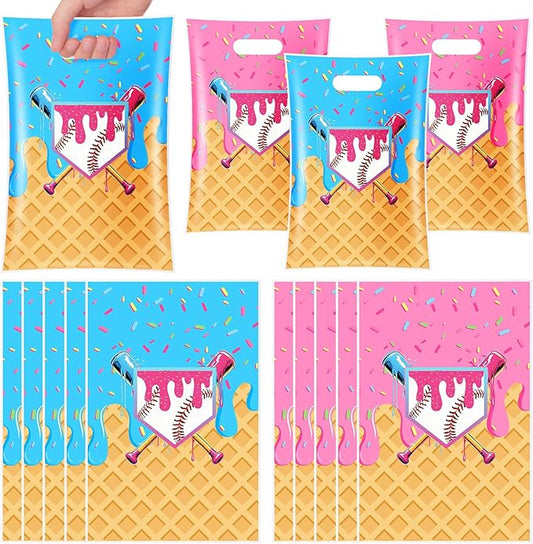 Eccliy 30 Pcs Baseball Ice Cream Drip Party Favor Bags with Handles Ice Cream Drip Themed Baseball Party Decorations for Team Gift Sport Camping