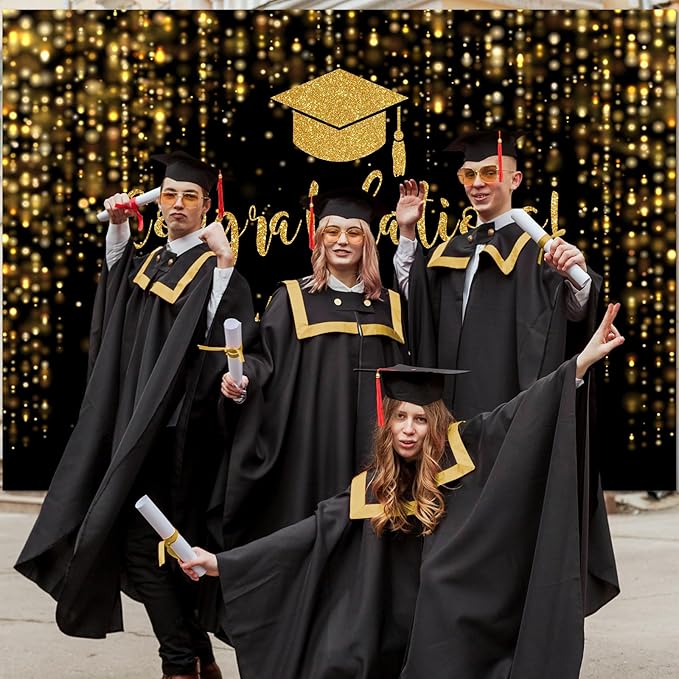 Mocsicka Class of 2026 Backdrop Black Gold Glitter Bokeh Graduation Party Background 2026 Congrats Grad Prom Party Cake Table Decoration Photo Booth Props (10x7ft)
