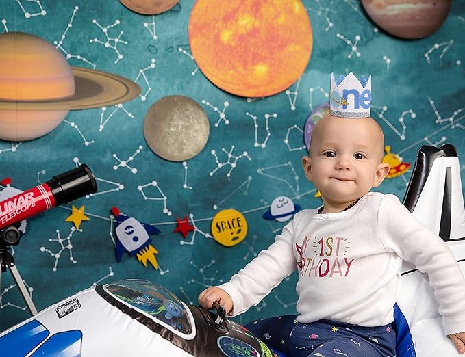 WAOUH The First Birthday Crown Orbiting the Sun - Outer Space Theme, Rocket Hat, Planet Crown for Birthday