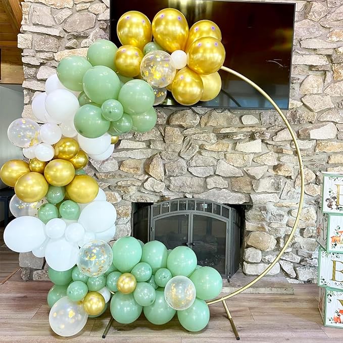 Sage Green Gold Balloons, 12 Inch Green White Metallic Gold Balloons, Olive Sand White Balloon Golded Confetti Latex Balloon for Birthday Wedding Baby Shower Party Decoration