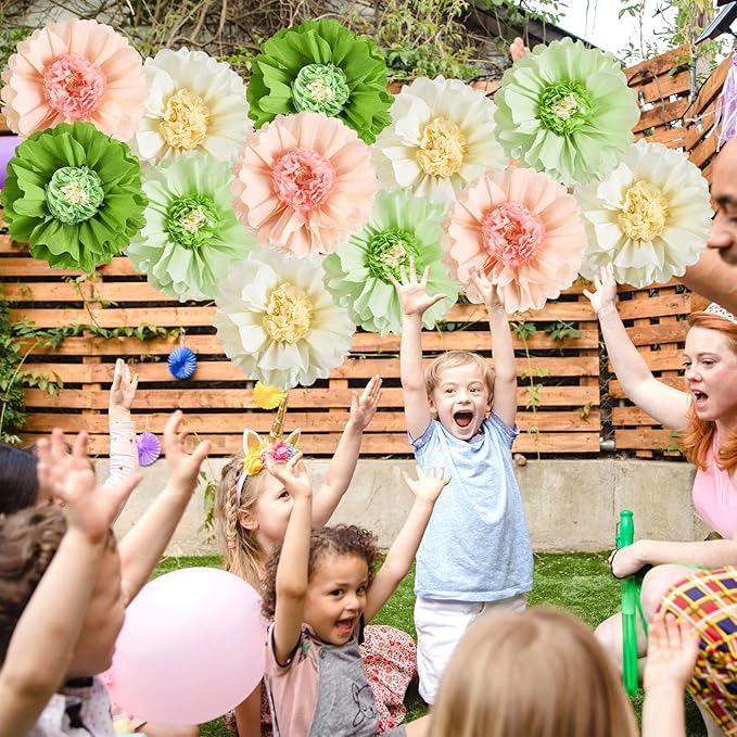 SUNBEAUTY 4 PCS 20" Sage Green Giant Paper Flowers Large Crepe Paper Tissue Flowers Artificial Decorations for Spring Summer Flower Wall Backdrop Birthday Party Wedding Baby Shower Bridal Easter Decor