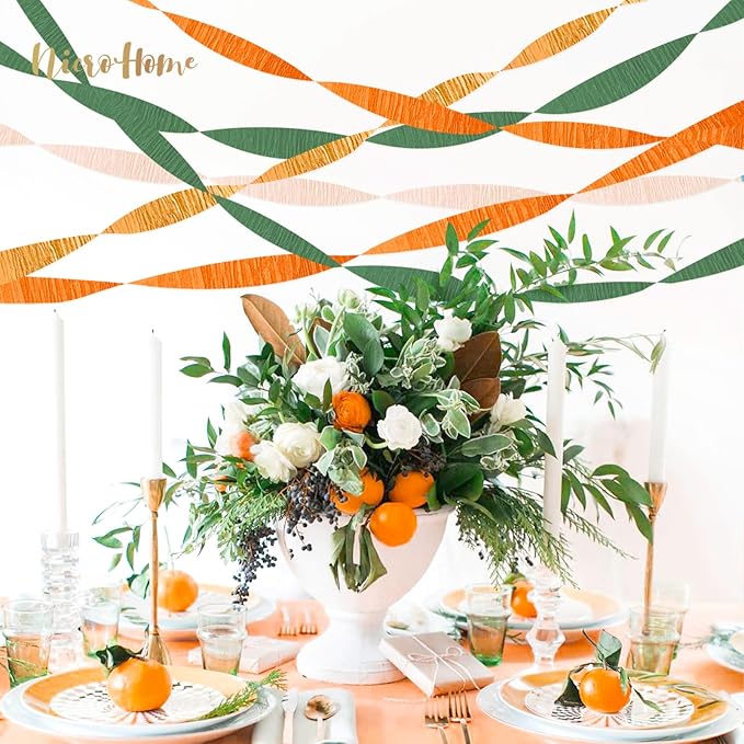 NICROHOME EUR Little Cutie Baby Shower Decorations, 8 Rolls Citrus Orange Green Pink Gold Crepe Paper Streamers, 82 ft Long