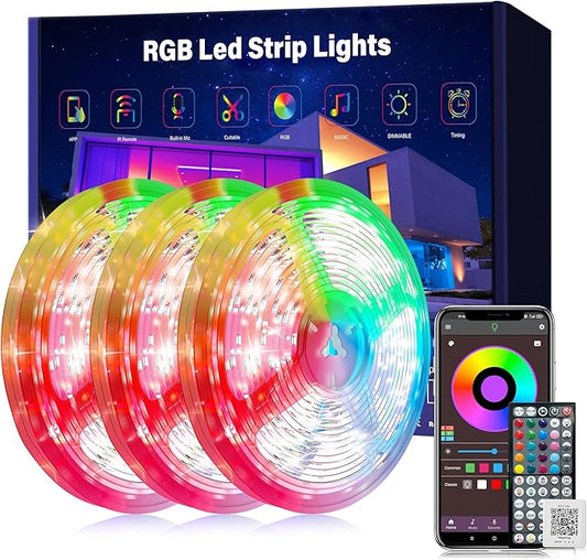 Ledagic 300ft(100ft*3Rolls) Led Lights for Bedroom Music Sync, Color Changing Led Strip Lights with IR Remote and App Control RGB Led Light Strip for Home Party Room Decor