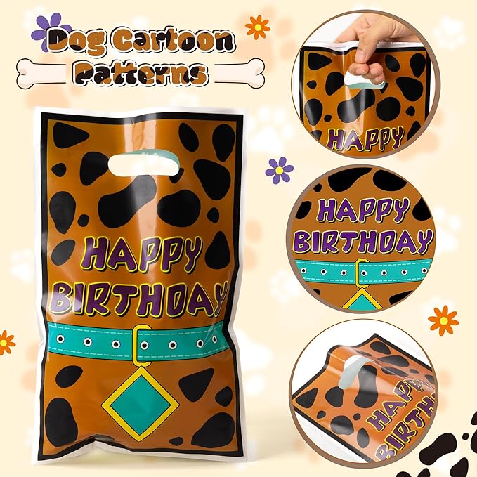 Dog Cartoon Party Favor Bags - 50PCS Dog Cartoon Paw Party Gift Bags for Kids Plastic Goodies Bag with Handles for Birthday Parties Supplies Baby Show Birthday Parties Treat Candy Bag