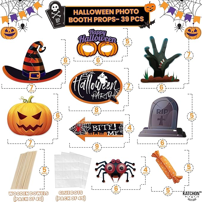 KatchOn, Scary Halloween Photo Booth Props - Large, Pack 39 | Halloween Photo Props for Photoshoot | Hat Halloween Selfie Props for Halloween Party Decorations | Hocus Pocus Halloween Picture Props