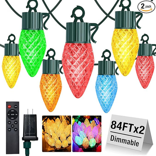 litogo C9 Christmas Lights Outdoor with Remote Control, 168FT(84 * 2) RGB Color Changing Xmas String Lights with Timer, Waterproof Connectable Fairy Lights for Outside Holiday Tree Patio Decoration