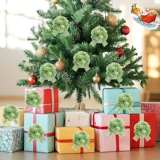 12 Pcs Green Gift Bow Pull Bows for Gift Warpping Christmas Warp Ribbon Bow Party Birthday Wedding Solid Bows for Bikes Anniversary Boxes Flower Decorations Valentine's Day (Army Green-E)