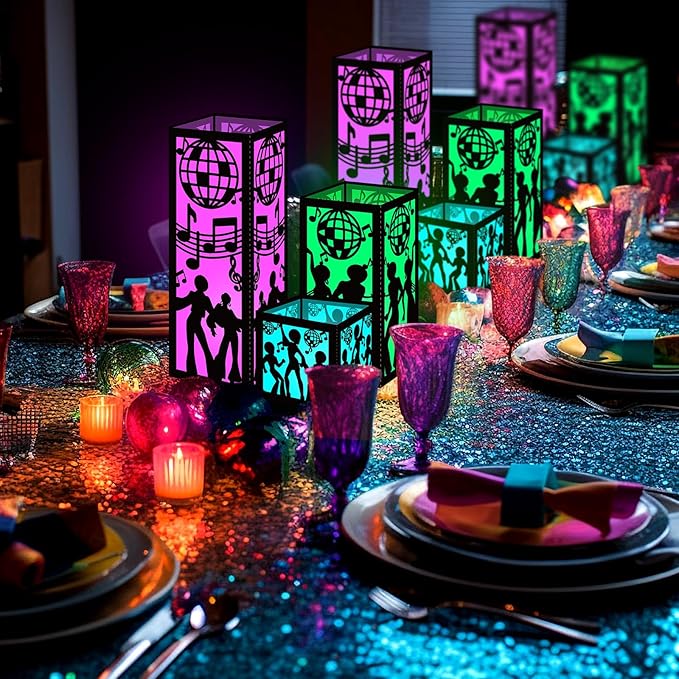 Rossesay 24 Pcs Disco Centerpieces for Table 3 Size 70s Disco Ball Dancer Paper Lantern Boxes Let's Boogie Table Ideas Decorations for 70s 80s Music Themed Party Decor Birthday Decorations