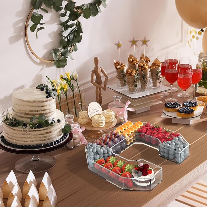 11" Acrylic Letter Charcuterie Tray, Charcuterie Letters Fillable Box for food, Reusable Serving Cake Candy Dish Display Tray for Birthday Anniversary Party Decoration (Letter C)