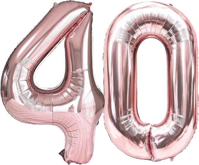 FIROMI 40 Foil Number Balloons Rose Gold 40-inch Big Giant Jumbo Mylar 40 Balloon Numbers for 40th Birthday Party Anniversary Decorations