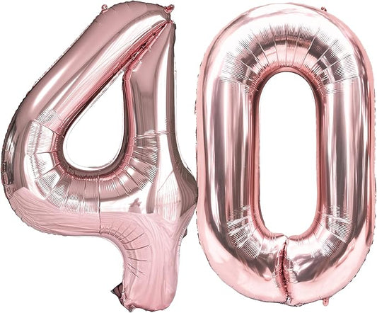 FIROMI 40 Foil Number Balloons Rose Gold 40-inch Big Giant Jumbo Mylar 40 Balloon Numbers for 40th Birthday Party Anniversary Decorations