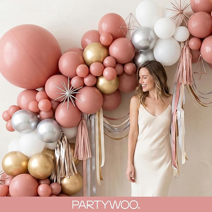 PartyWoo Dusty Pink Balloons 140pcs Different Sizes of 18 12 10 5 Inch Blush Pink Dusty Rose Boho Netural Balloon Arch Kit Garland for Baby Shower Princess Girl Birthday Party Decorations Pink-F01
