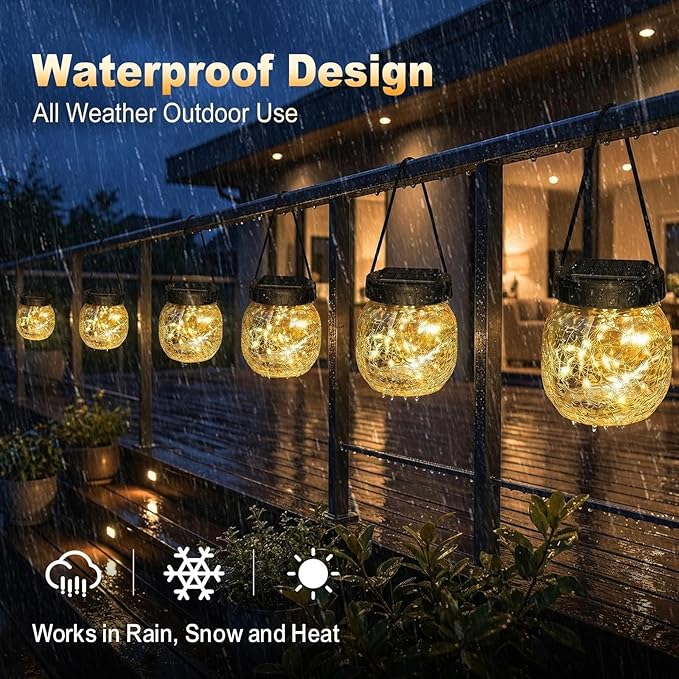 12 Pack Solar Lanterns Outdoor Waterproof, Crackle Glass Hanging Lights with Warm Glow, Waterproof Outside Lights for Tree Shepherd Hook Fence Patio Yard Decor & Gifts for Women Mom