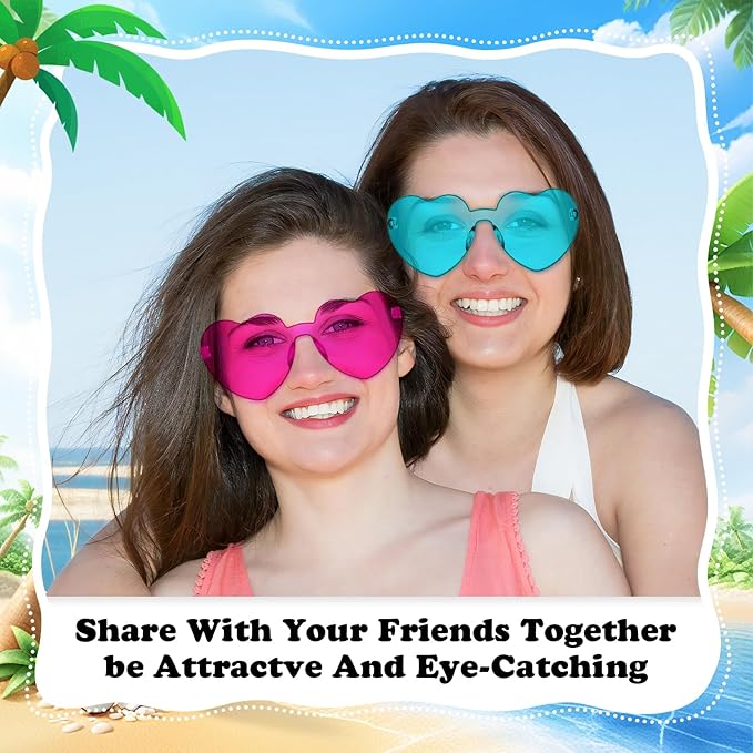 Matcheck 16 Heart Shaped Rimless Sunglasses Transparent Candy Colored Glasses Frameless Party Eyewear for Women