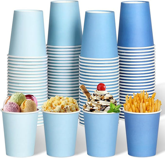 100 Pcs Dusty Blue Paper Cups 8oz Gradient Blue Disposable Paper Cup Coffee Water Juice Tea Paper Cups for Birthday Baby Shower Party Supplies,4 Colors