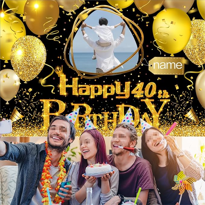 Dicodes Custom Black Gold Theme Birthday Banner for Party Happy Birthday Backdrop Decoration Supplies Personalized with Name and Photo
