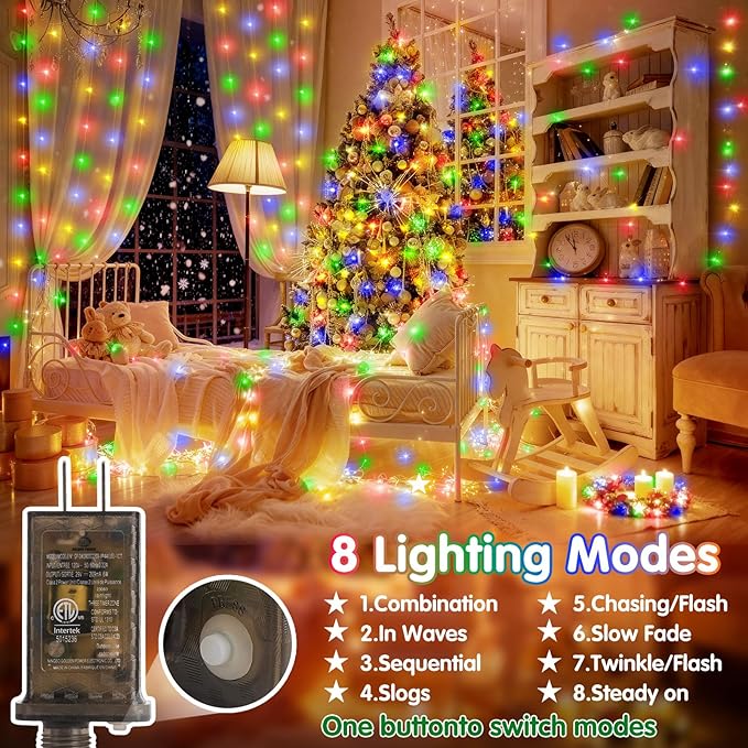 KNONEW 203FT 600 LED Outdoor Fairy Lights Plug in, Christmas Fairy Lights Outdoor Waterproof 8 Modes Memory Times for Wedding Bedroom Walls Garden Trees Decoration