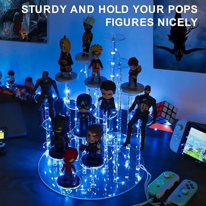 Cupcake Stand with Lights, Blue Cupcake Tower Stand for 16 Cupcakes, Acrylic Cupcake Display Stands for Parties and Dessert Table, Clear Cupcake Holder for Small Collections.