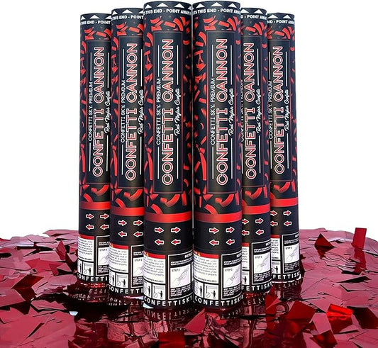 Confetti Sky [6 Pack] 12 Inch Confetti Cannons | Red Confetti Poppers for Wedding Celebration, Birthday Party, Pranks, Graduation, Christmas Eve and New Year Celebration