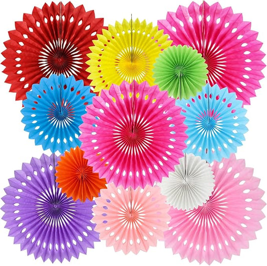 BEISHIDA Rainbow Tissue Hanging Honeycomb Round Paper Fans Decoration Set for Birthday Bridal Baby Shower Bachelorette Wedding Photo Booth Backdrops Anniversary Paper Party Supplies(12 Packs)