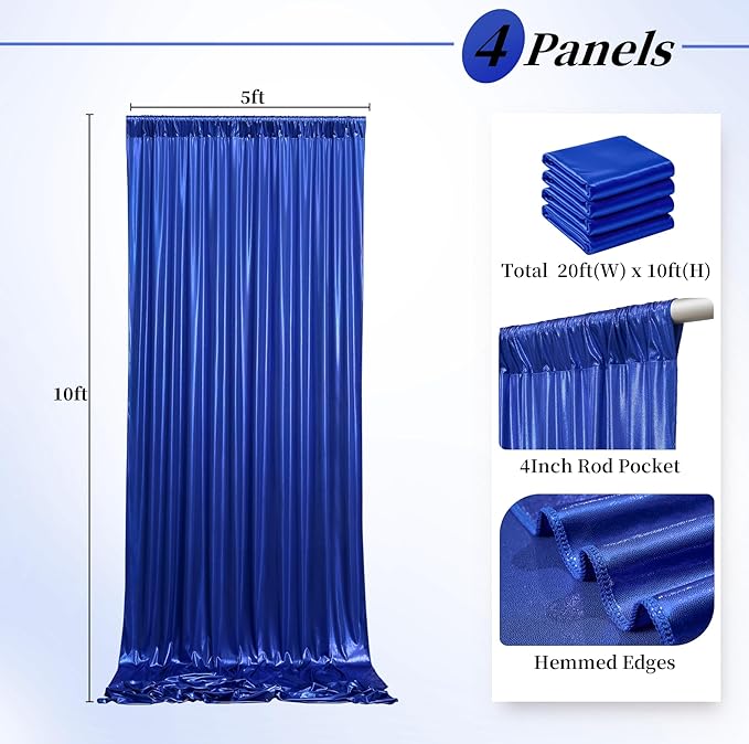 20ftx10ft Royal Blue Sequin Backdrop Curtain for Parties, Wrinkle Free Thick Glitter Sparkle Photo Backdrop Drapes 4 Panels 5x10FT Shimmer Back Drop Cloth for Wedding Birthday Photography Background
