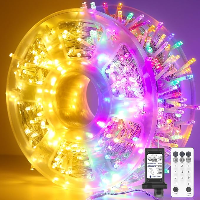 600 LED Christmas Lights Outdoor Waterproof, 246FT Twinkle Lights, Color Changing String Lights with 11 Lighting Modes, Timing, Christmas Decoration-Multicolor to Warm White