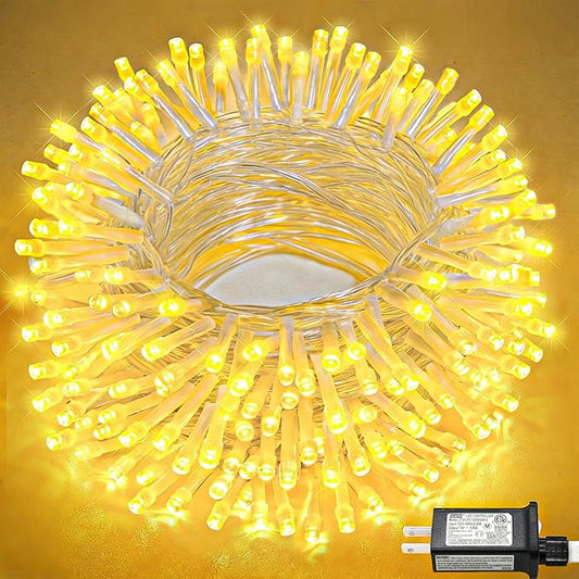 100FT 300 LED Christmas Lights Outdoor, Plug in String Lights Indoor Waterproof, Connectable 8 Modes Fairy Twinkle Lights for Outside Bedroom Classroom Wedding Backyard Decorations, Warm White