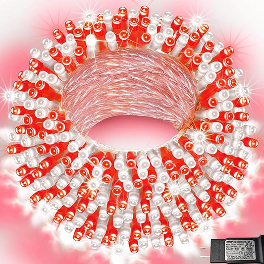 Christmas String Lights, 66 ft 200 LED Christmas Lights Plug in, Indoor Outdoor Connectable 8 Modes Clear Wire Twinkle Fairy String Lights for Xmas Tree Wedding Bedroom Party, Red and White