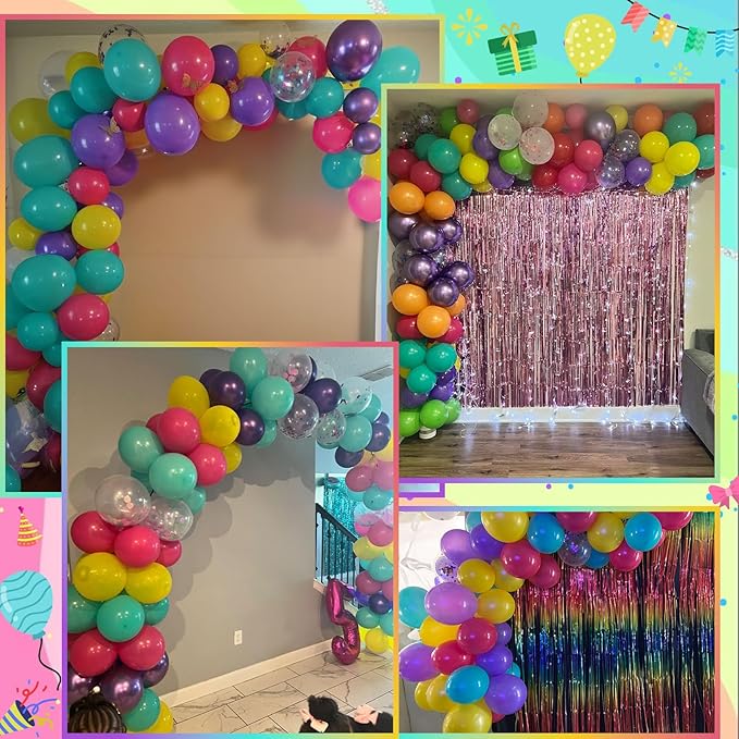 Pink Blue Purple Balloon, 60 Pcs 12 Inches Hot Pink Metallic Purple Teal Yellow Balloons Confetti Balloons for Kids Magic Theme Birthday Decoration Baby Shower Girls Music Party Supplies