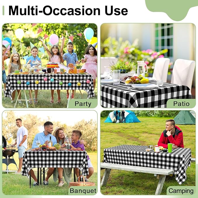 misaya 3 Packs Buffalo Disposable Table Cloth, 54 x 108 Inch Waterproof Plastic Tablecloth, Rectangle Black and White Checkered Table Covers for Picnic, Birthday, Party