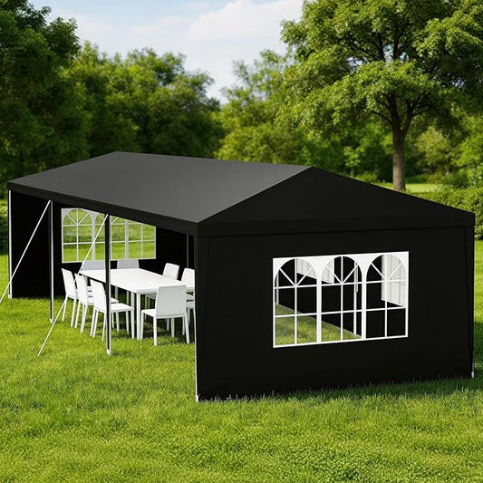 10' x 30' Outdoor Canopy Tents with 5 Detachable Sidewalls, Black Patio Gazebo Tents, Shade Shelters for Birthday, Events, Party, Wedding, Gatherings and Patio