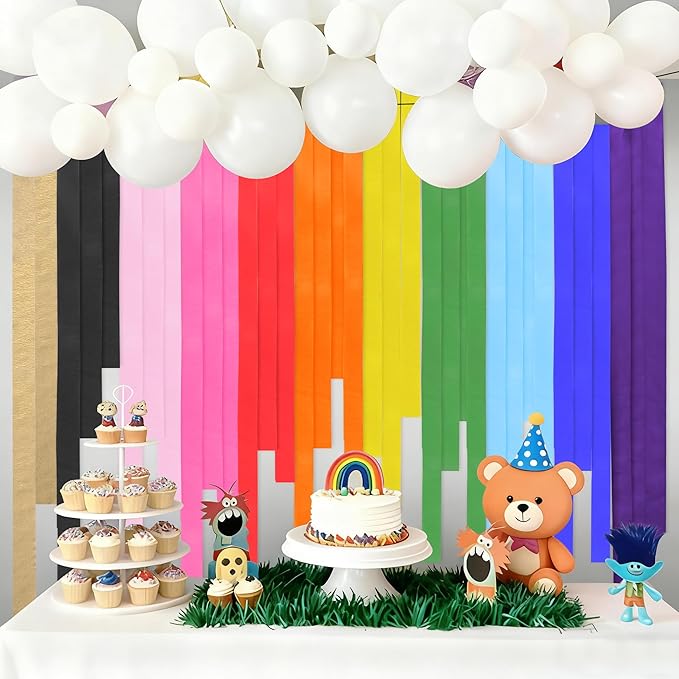 Oubest 12 Rolls Crepe Paper Streamers Party Decorations for Birthday, Wedding, Graduation, Halloween, Christmas, 2.2 inch Wide Colorful Party Streamers Doorway, Wall, Backdrops, Ceiling Decor