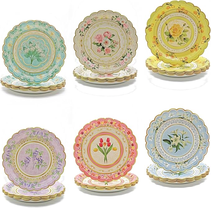 102-Pack Floral Paper Plates, Tea Party Decorations, 7 Inch Disposable Floral Plates for Tea Party, Baby Shower, Bridal Shower, Birthday, Wedding and Any Celebration