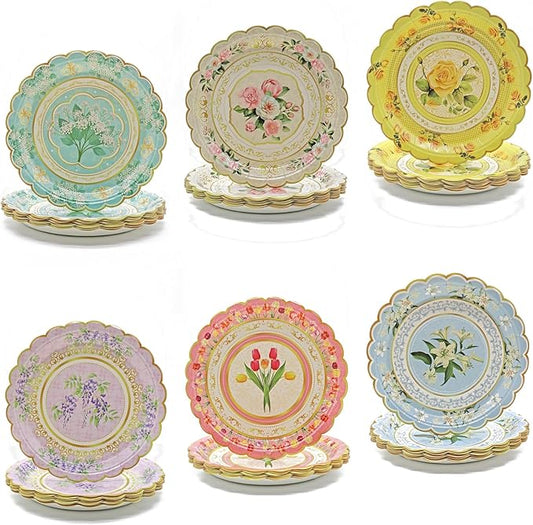 102-Pack Floral Paper Plates, Tea Party Decorations, 7 Inch Disposable Floral Plates for Tea Party, Baby Shower, Bridal Shower, Birthday, Wedding and Any Celebration