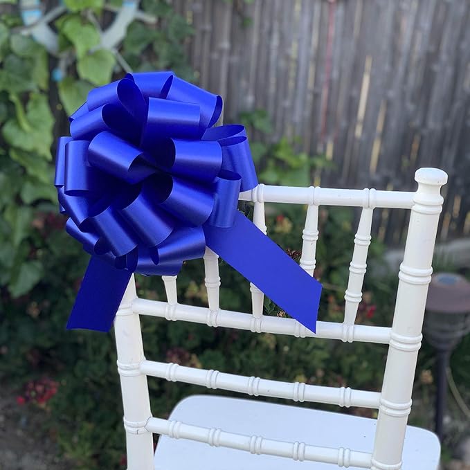 Large Royal Blue Ribbon Pull Bows - 9" Wide, Set of 6, Memorial Day, 4th of July, America 250 Anniversary, Police Support, Thin Blue Line, Baby Shower, Birthday, Team Colors, Patriotic Parade